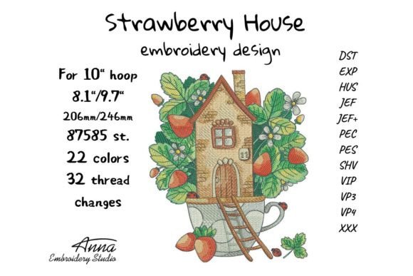 Strawberry House Embroidery Design