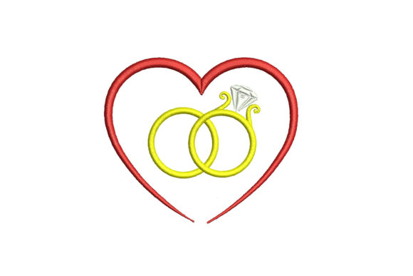 Wedding Ring and Heart Embroidery Design